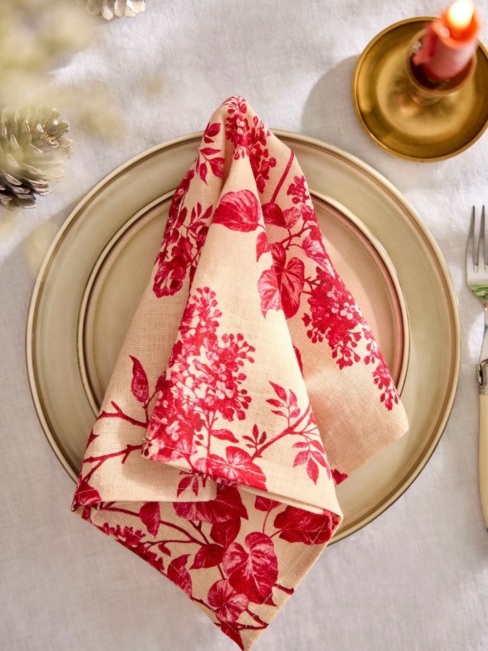 Anthropologie terrain Cherry Floral Linen Napkins, Set of 2